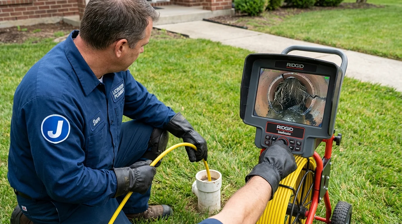 Sewer camera inspection being performed by Johns Plumbing LLC in Romney