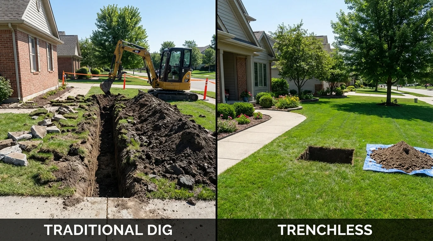 Trenchless sewer repair with minimal yard damage versus traditional excavation in Romney, WV